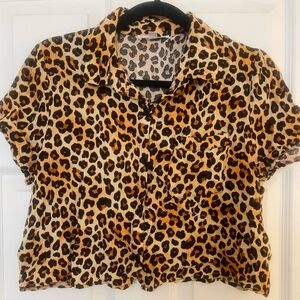 Leopard Print Button Cropped Top